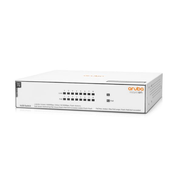 Switch Aruba Instant On 1430 8G 64W R8R46A Gigabit (1000Mbps)/ 8 Cổng/ 8 cổng PoE/ Vỏ Thép