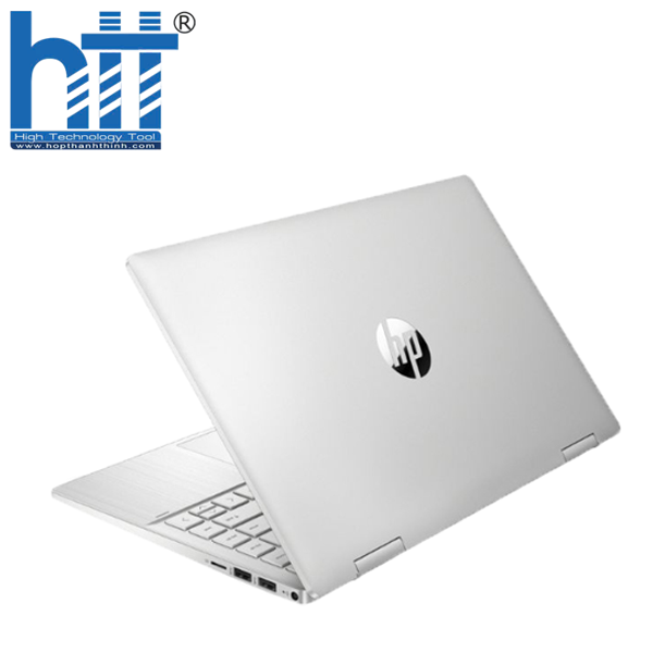 Laptop HP Pavilion X360 kết nối với tai nghe và các thiết bị ngoại vi khác.