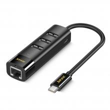 Card mạng 100M cắm cổng Type-C có HUB 3 cổng USB-A 20cm T-F115